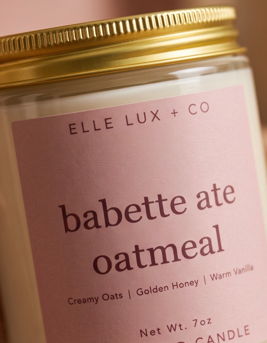 Babette Ate Oatmeal 7 oz soy-blend candle with creamy oats, golden honey and warm vanilla, inspired by Gilmore Girls