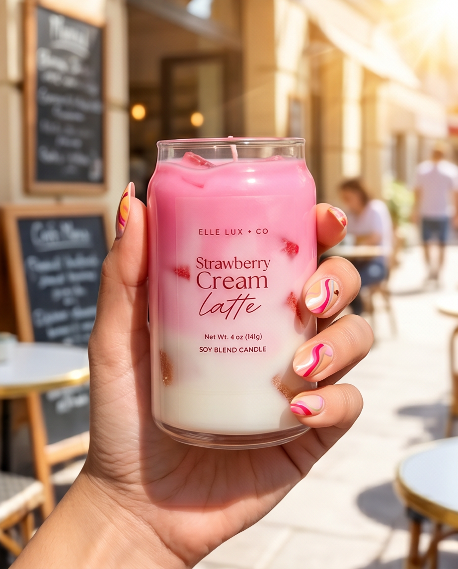 Strawberry candle being held in hand