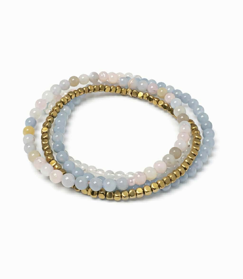 Grace Intention Bracelet Set – Angelite, Morganite & White Moonstone