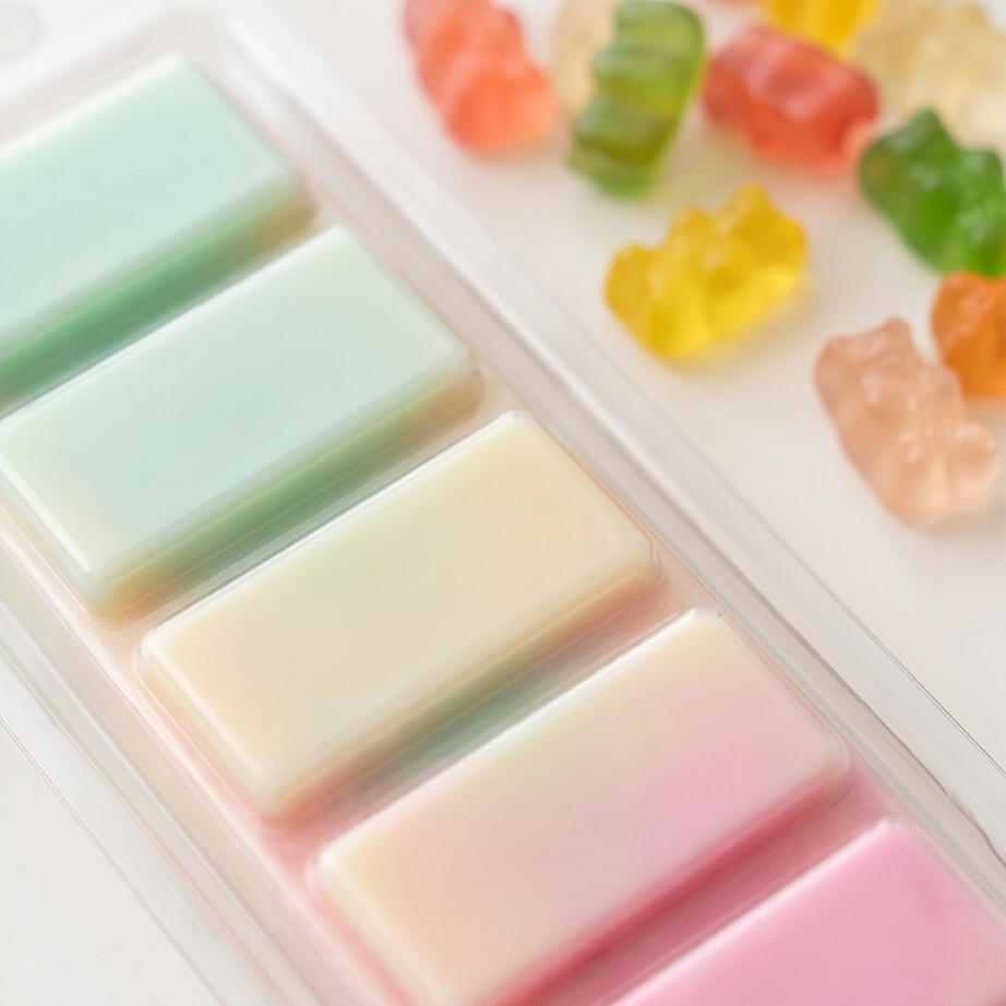 Citrus fruit wax melts with guava, lemon, and tangerine scent, handmade soy blend wax melts