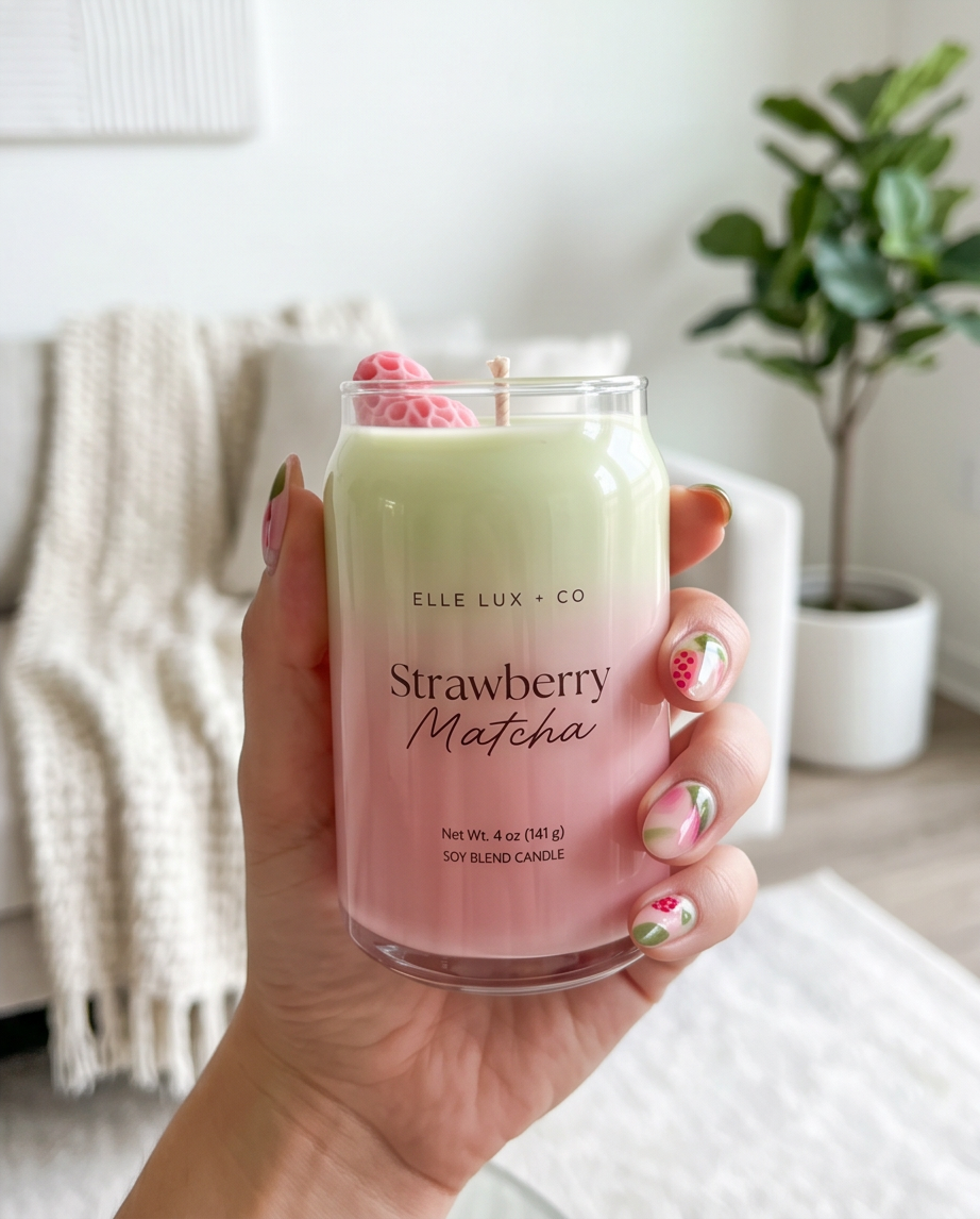 Strawberry Matcha Mini Candle | Green Tea Latte Candle