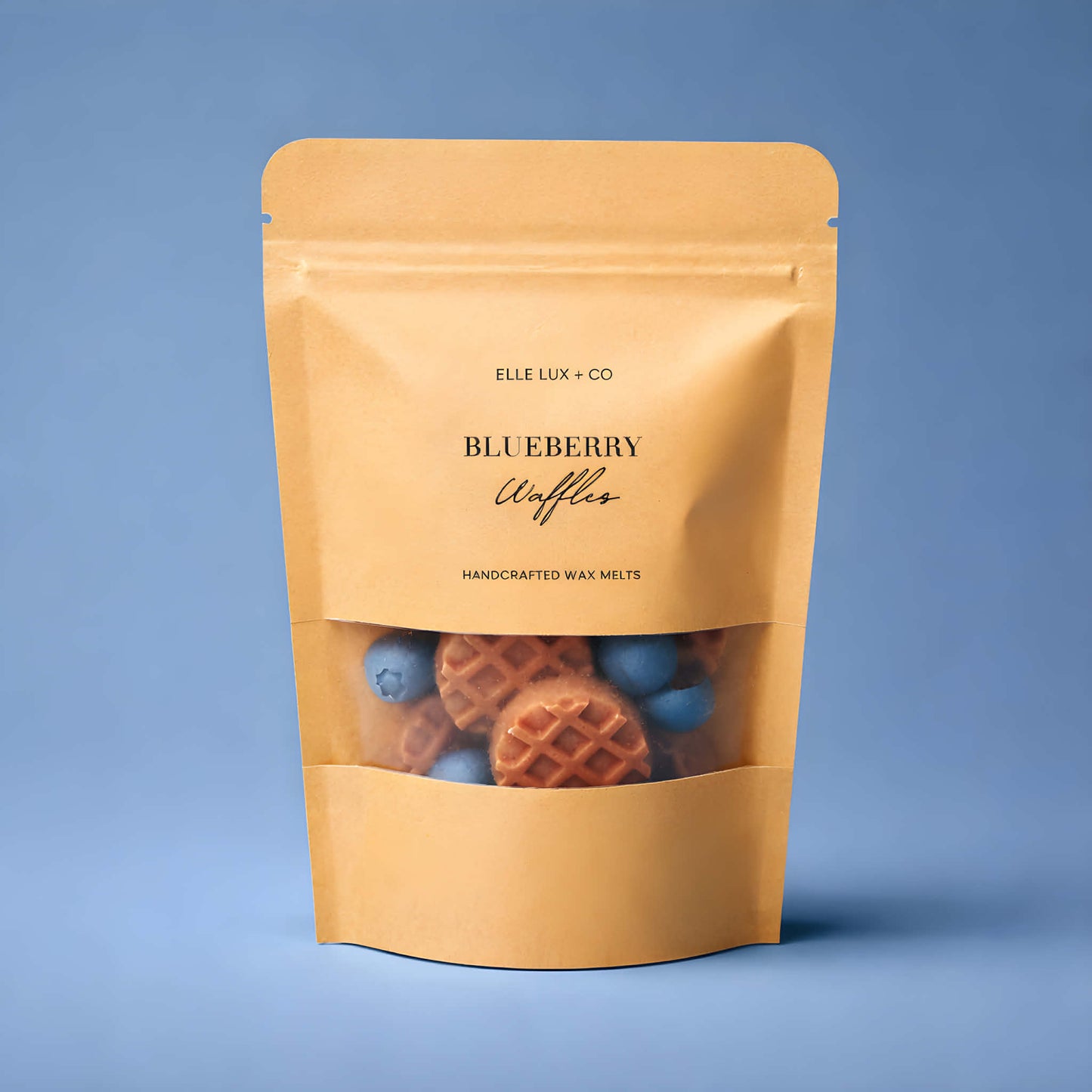 Handcrafted blueberry waffle wax melts with bakery fragrance in cozy dessert inspired design