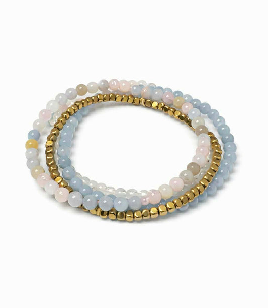 Grace Intention Bracelet Set – Angelite, Morganite & White Moonstone