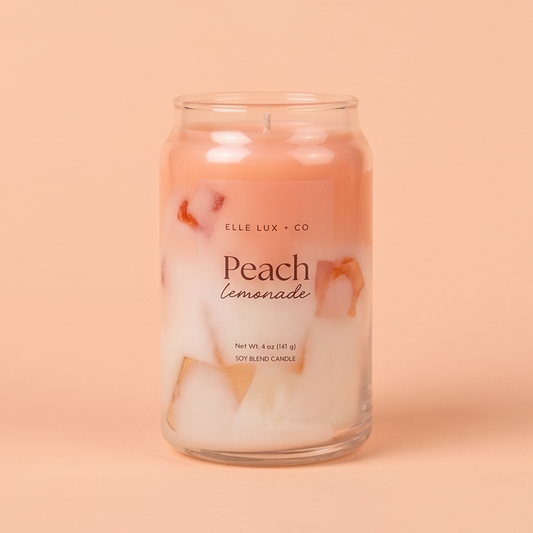 Mini peach lemonade candle with layered drink design, 4 oz soy blend candle