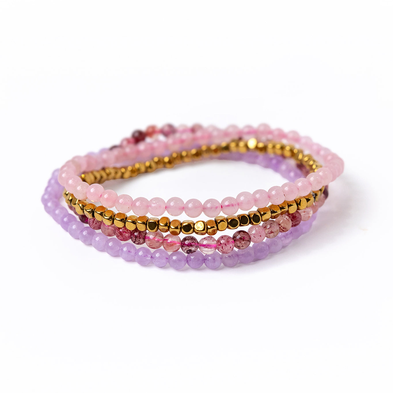 Reflection Intention Bracelet Set – Lavender Amethyst, Rose Quartz & Strawberry Quartz