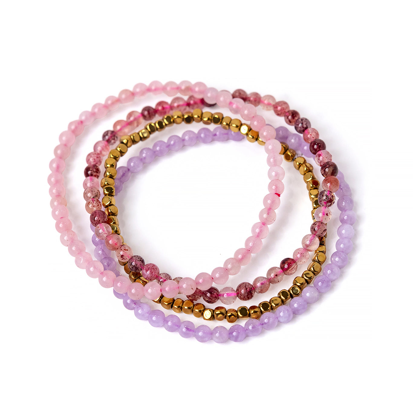 Reflection Intention Bracelet Set – Lavender Amethyst, Rose Quartz & Strawberry Quartz