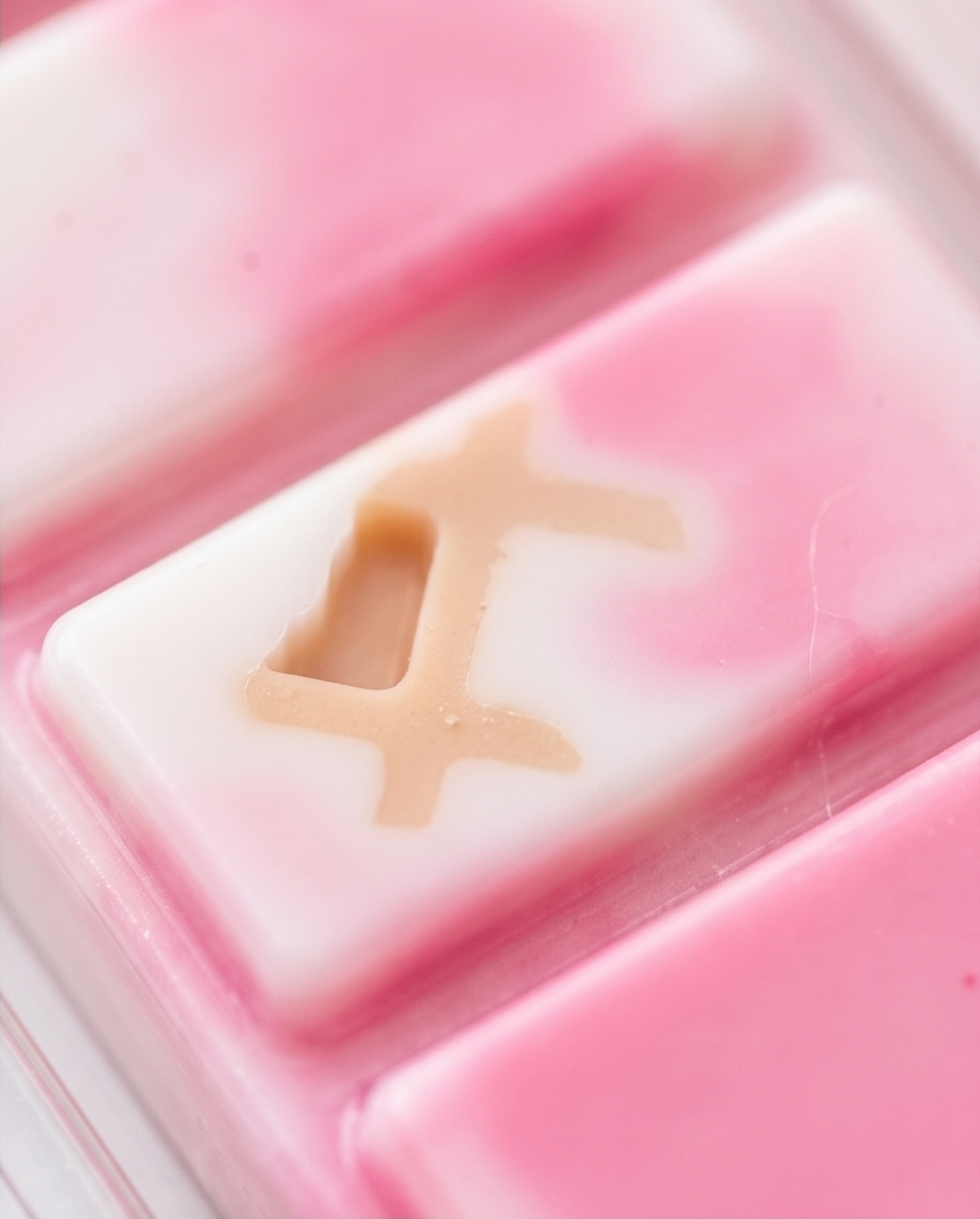 Strawberry bakery wax melt bar with sweet waffle scent, handmade soy blend wax melts