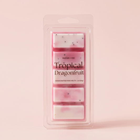 Tropical dragonfruit wax melt bar with poppy seeds and fruity citrus scent, 2 oz handmade soy blend wax melts