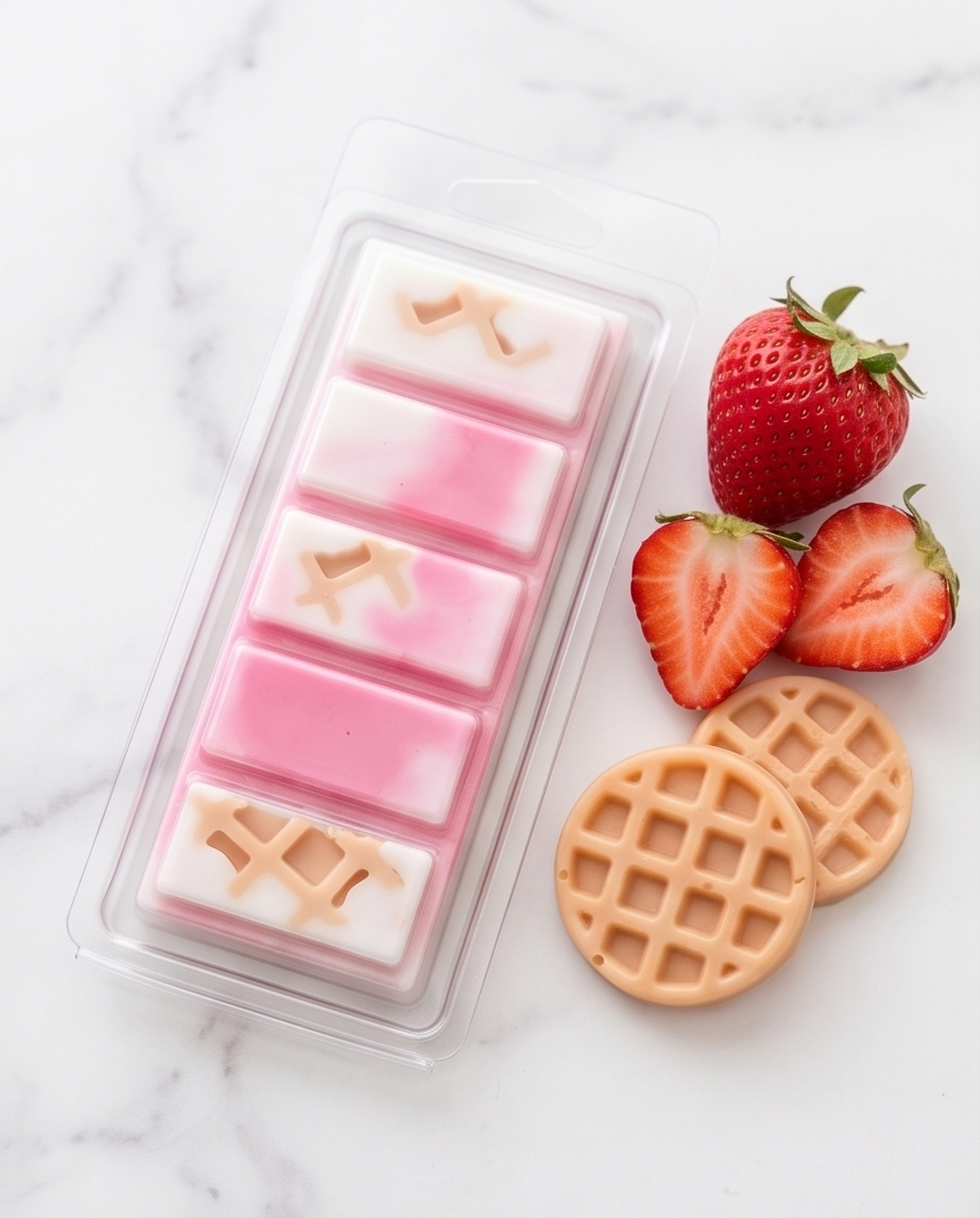 Waffle scented wax melts with strawberry syrup fragrance, 2 oz handmade wax melt bar